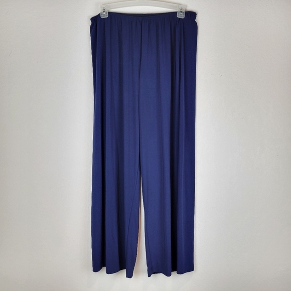 NWT Alex Evenings Stretch Matte Jersey Wide Leg Pants in Dark Navy - Picture 3 of 9